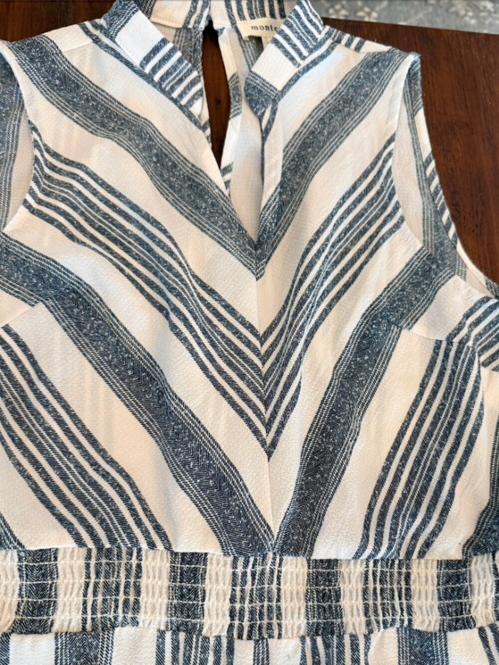 Monteau Blue Ivory Striped Cropped Jumpsuit Capri Wide Leg Size M - Picture 5 of 7